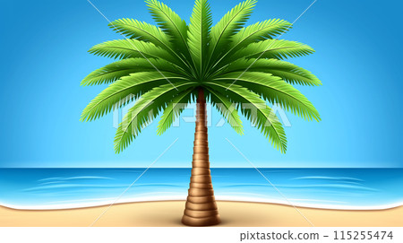A tropical resort with beautiful palm trees, beaches, ocean and blue skies. 115255474