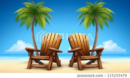 A tropical resort with beautiful palm trees, beaches, ocean and blue skies. 115255479