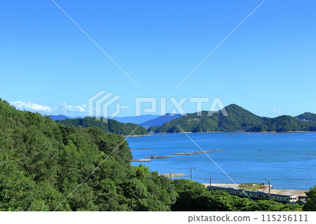 旅遊列車Etcetra在藍天下的海邊行駛 旅遊列車Etcetra在藍天下的海邊行駛 115256111