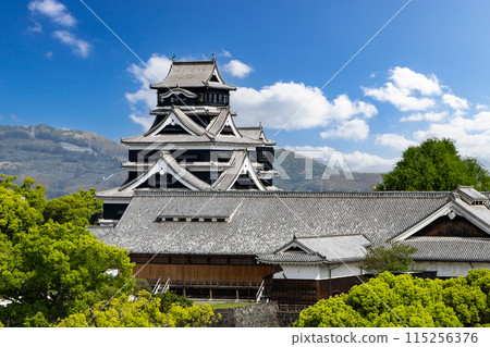 完全修復的熊本城天守閣和修復中的熊本城內部 完全修復的熊本城天守閣和修復中的熊本城內部 115256376