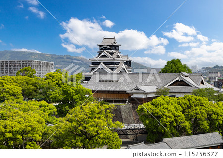 完全修復的熊本城天守閣和修復中的熊本城內部 完全修復的熊本城天守閣和修復中的熊本城內部 115256377