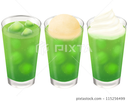 Melon soda and cream soda (topped with vanilla ice cream and whipped cream) 3-item set 115256499
