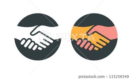 Icons depicting handshakes, symbolizing agreement and cooperation. 115256549
