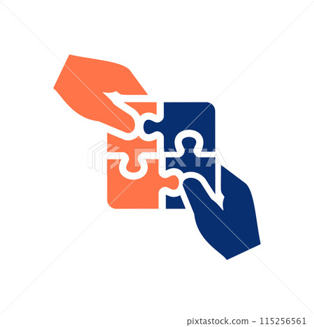 Hands assembling puzzle pieces icon. 115256561