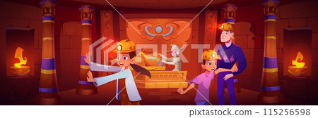 Frightened children run out of Egypt temple room Frightened children run out of Egypt temple room 115256598