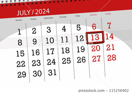 Calendar 2024, deadline, day, month, page, organizer, date, July, saturday, number 13 115256902