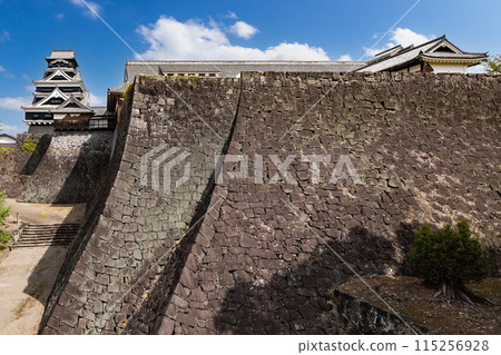 Kumamoto Castle's two-tiered stone walls and castle tower Kumamoto Castle's two-tiered stone walls and castle tower 115256928
