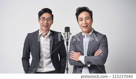A Japanese male comedian duo performing on stage 115257040