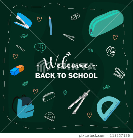 Back to school on green board background. Vector illustration. 115257126