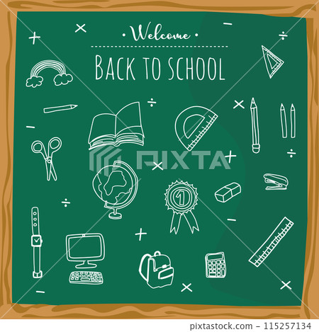 Back to school on green board background. Vector illustration. 115257134