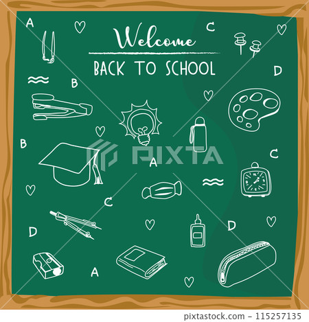 Back to school on green board background. Vector illustration. Back to school on green board background. Vector illustration. 115257135