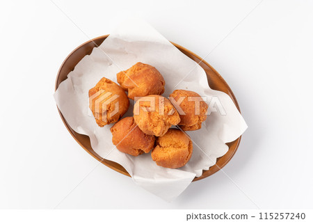 Wooden bowl and sata andagi Wooden bowl and sata andagi 115257240