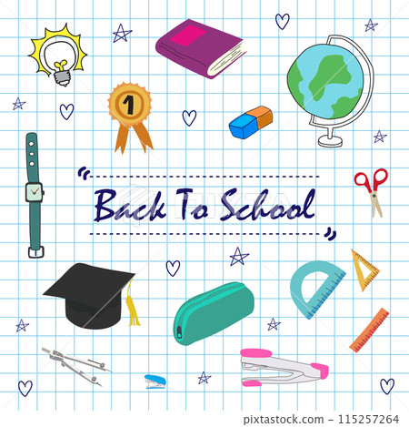 Back to school with elements for educational objects. Vector illustration. 115257264