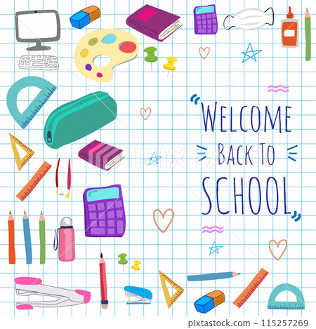 Back to school with elements for educational objects. Vector illustration. 115257269