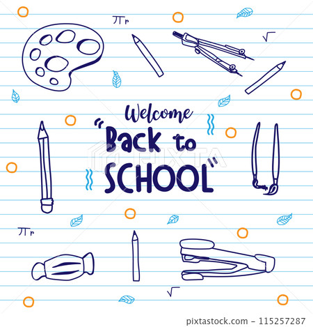 Back to school with elements for educational objects. Vector illustration. 115257287
