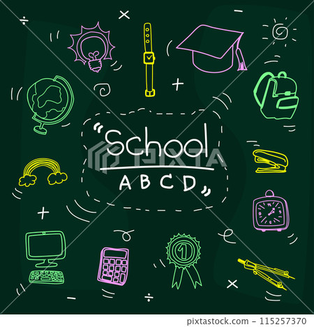 Back to school on green board background. Vector illustration. Back to school on green board background. Vector illustration. 115257370