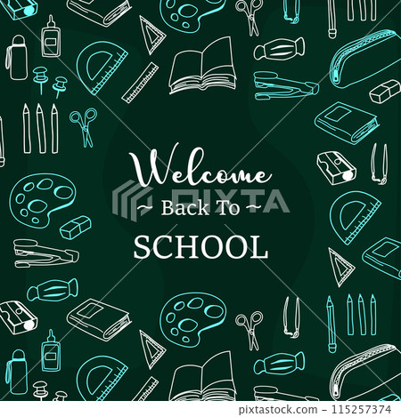 Back to school on green board background. Vector illustration. Back to school on green board background. Vector illustration. 115257374
