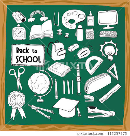 Back to school on green board background. Vector illustration. 115257375