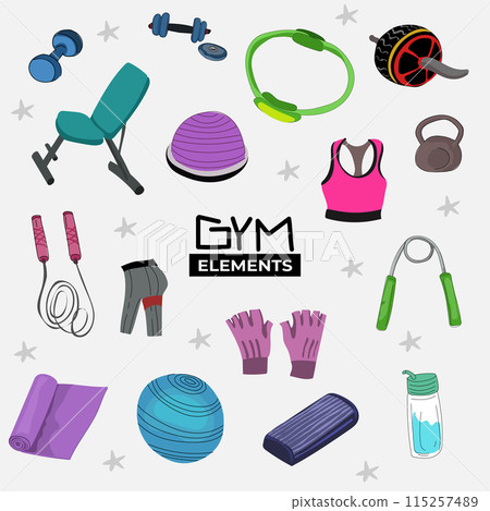 Fitness equipment icons set in flat style, Healthy lifestyle concept. Vector illustration. 115257489