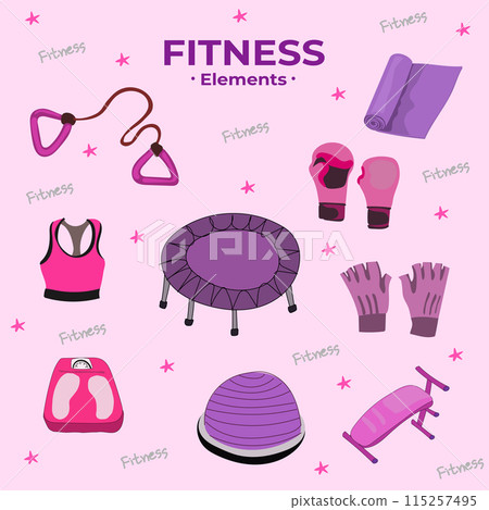 Fitness equipment icons set in flat style, Healthy lifestyle concept. Vector illustration. Fitness equipment icons set in flat style, Healthy lifestyle concept. Vector illustration. 115257495