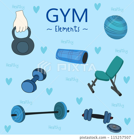 Fitness equipment icons set in flat style, Healthy lifestyle concept. Vector illustration. 115257507
