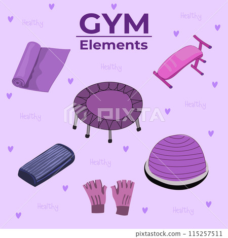 Fitness equipment icons set in flat style, Healthy lifestyle concept. Vector illustration. 115257511