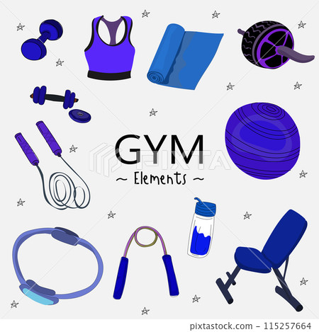 Fitness equipment icons set in flat style, Healthy lifestyle concept. Vector illustration. 115257664