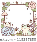 Cute frame of frogs and hydrangeas 115257855