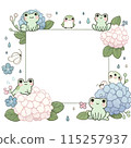 A cute frame of hydrangeas and frogs 115257937