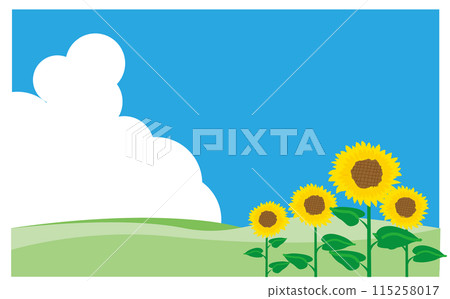 A landscape of cumulonimbus clouds and sunflowers 115258017