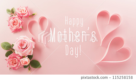 Love, Valentine, mother and women's day concept made from pink paper hearts, roses and the text on pastel background. Love, Valentine, mother and women's day concept made from pink paper hearts, roses and the text on pastel background. 115258158