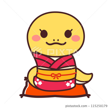 穿著和服的蛇的可愛性格女孩插畫素材 115258179
