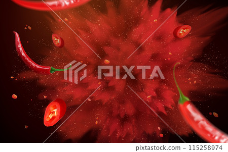 3D Red pepper powder background 3D Red pepper powder background 115258974