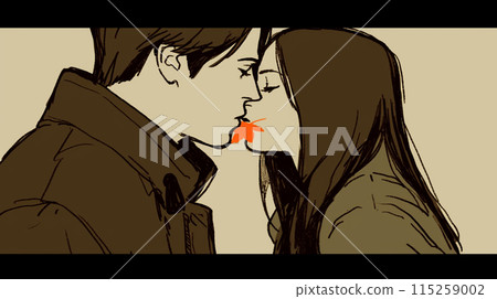 Happy times: young lovers' first kiss 115259002