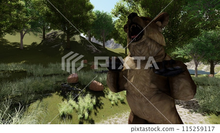 Mountain climbing, being attacked by a bear, bear standing, illustration CG Mountain climbing, being attacked by a bear, bear standing, illustration CG 115259117