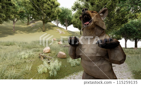 Mountain climbing, being attacked by a bear, bear standing, illustration CG Mountain climbing, being attacked by a bear, bear standing, illustration CG 115259135