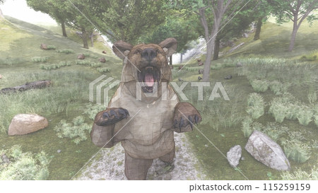 Mountain climbing, being attacked by a bear, bear standing, illustration CG Mountain climbing, being attacked by a bear, bear standing, illustration CG 115259159