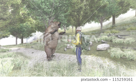 登山被熊襲擊的熊站立插畫CG 115259161