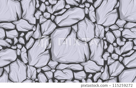 Seamless vector pattern with broken white stones on dark grey background. Nature texture with smashed marble rocks with cracks 115259272