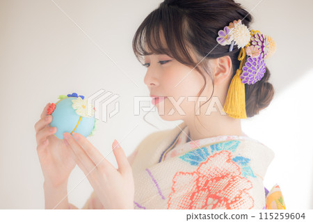 A portrait of a woman wearing a kimono with full kimono 115259604