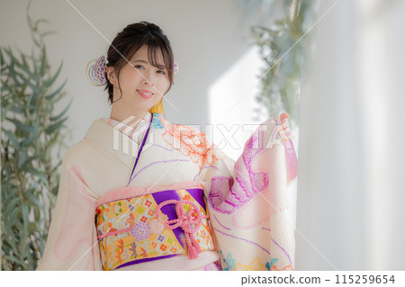A portrait of a woman wearing a kimono with full kimono 115259654