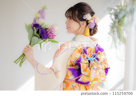 A portrait of a woman wearing a kimono with full kimono 115259700