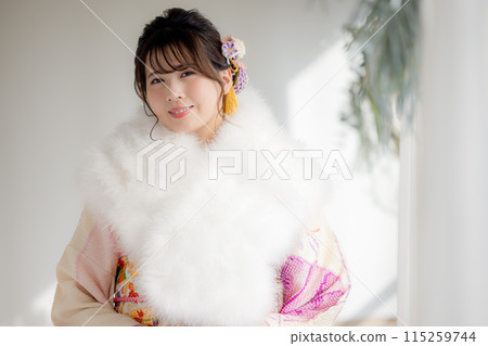A portrait of a woman wearing a kimono with full kimono 115259744