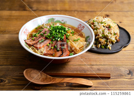 Roasted pork soy sauce ramen and fried rice 115259861
