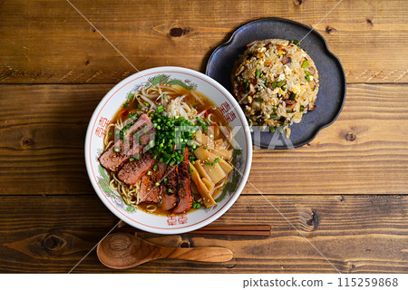 Roasted pork soy sauce ramen and fried rice Roasted pork soy sauce ramen and fried rice 115259868