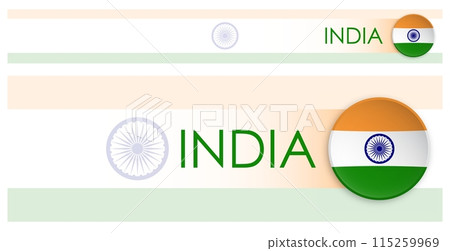 India flag horizontal web banner in modern neomorphism style. Webpage Indian country header button for mobile application or internet site. Vector India flag horizontal web banner in modern neomorphism style. Webpage Indian country header button for mobile application or internet site. Vector 115259969