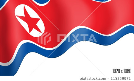 North Korea country flag realistic independence day background. DPRK commonwealth banner in motion waving, fluttering in wind. Festive patriotic HD format template for independence day 115259971
