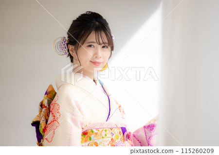 A portrait of a woman wearing a kimono with full kimono 115260209