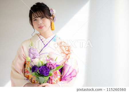 A portrait of a woman wearing a kimono with full kimono 115260360