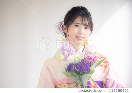 A portrait of a woman wearing a kimono with full kimono A portrait of a woman wearing a kimono with full kimono 115260461